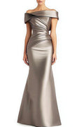 Off-Shoulder Pleated Maxi Dress for Mother of the Bride