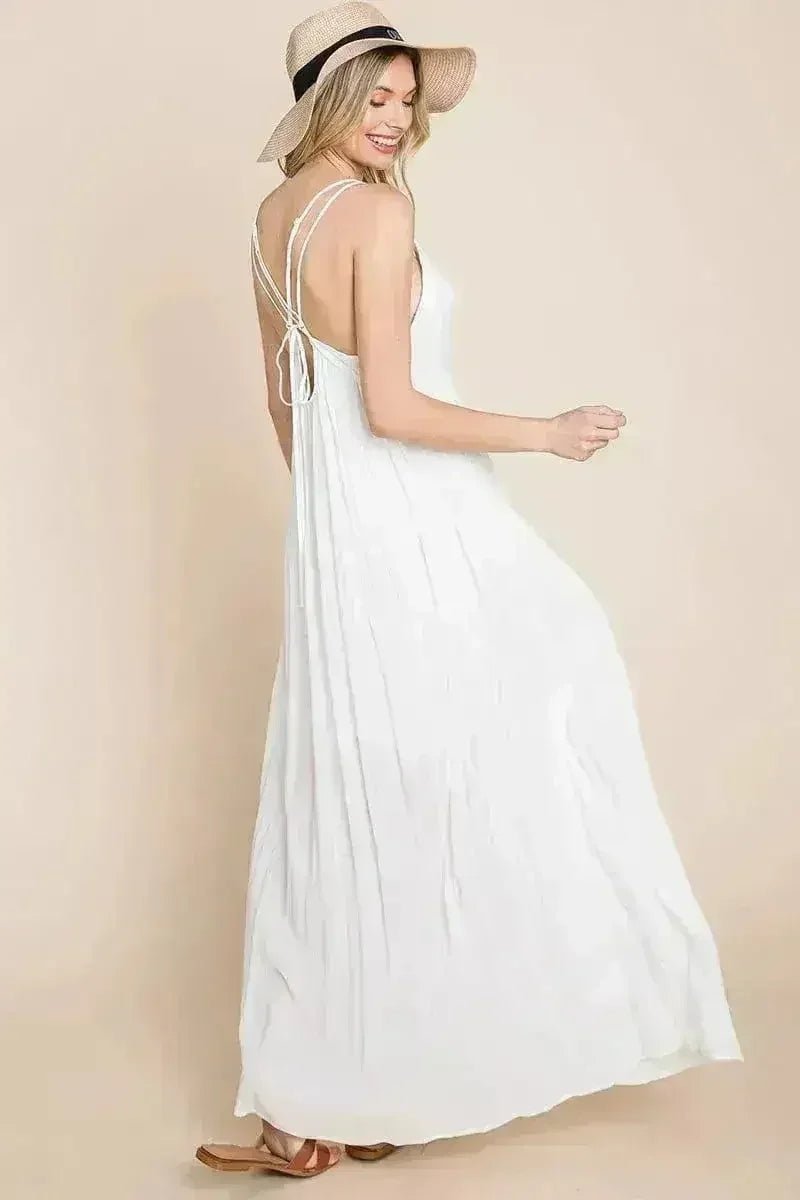 Beach Maxi Bridesmaid Dress with Criss Cross Back - Luzilly Bridal & Apparel