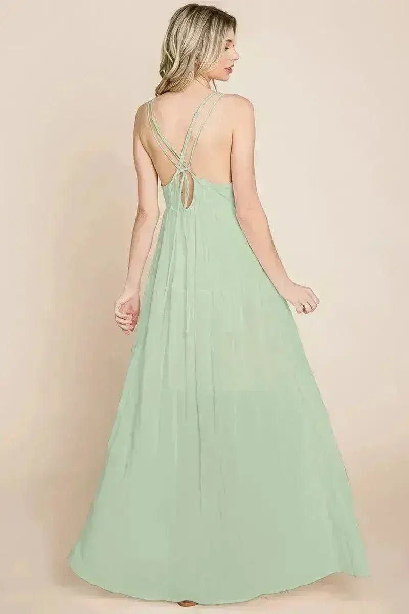 Beach Maxi Bridesmaid Dress with Criss Cross Back - Luzilly Bridal & Apparel