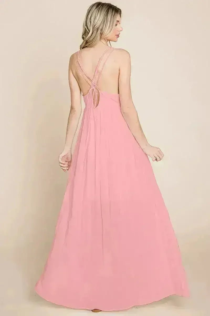 Beach Maxi Bridesmaid Dress with Criss Cross Back - Luzilly Bridal & Apparel