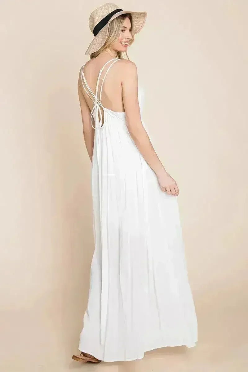 Beach Maxi Bridesmaid Dress with Criss Cross Back - Luzilly Bridal & Apparel