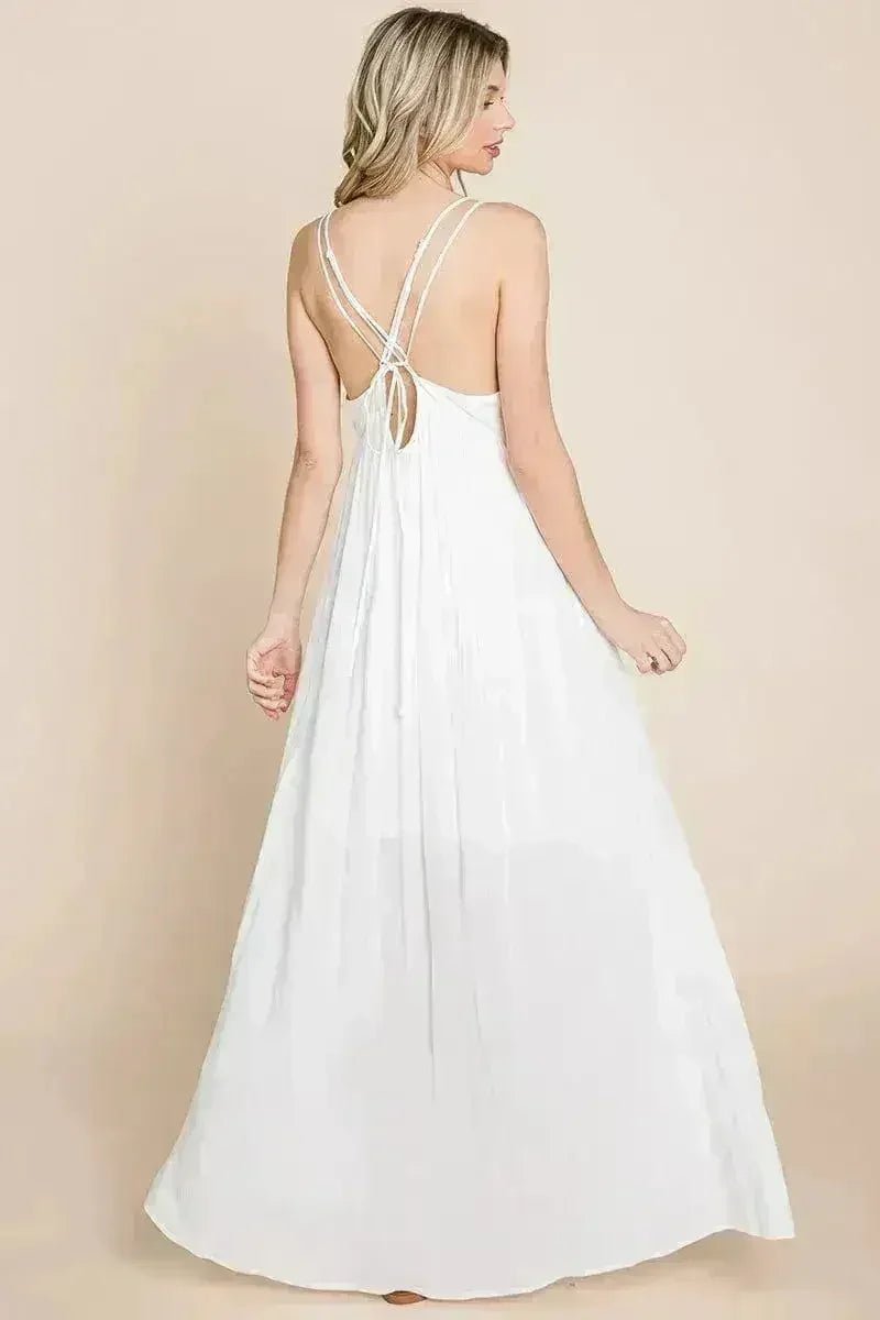 Beach Maxi Bridesmaid Dress with Criss Cross Back - Luzilly Bridal & Apparel
