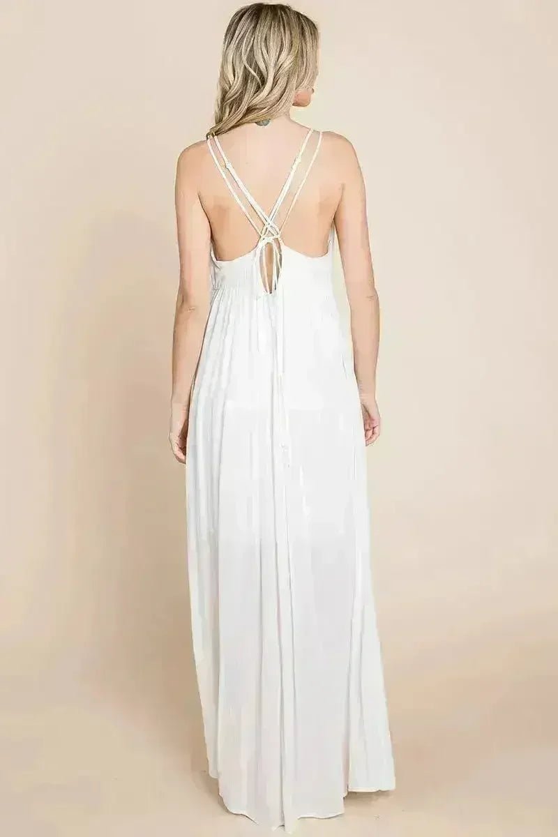 Beach Maxi Bridesmaid Dress with Criss Cross Back - Luzilly Bridal & Apparel