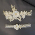 Bead-Embroidered Flower Bridal Garter Set (Keepsake and Toss) - Luzilly Bridal & Apparel