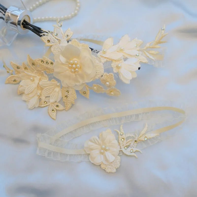 Bead-Embroidered Flower Bridal Garter Set (Keepsake and Toss) - Luzilly Bridal & Apparel