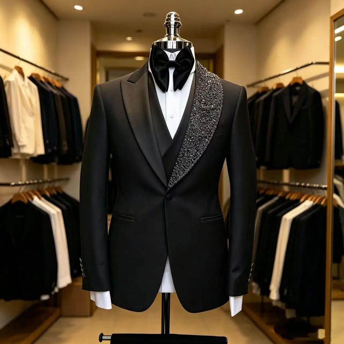 Beaded 3-Piece Groom Tuxedo — Slim Fit Wedding Suit - Luzilly Bridal & Apparel