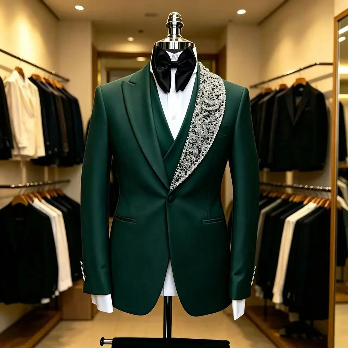 Beaded 3-Piece Groom Tuxedo — Slim Fit Wedding Suit - Luzilly Bridal & Apparel