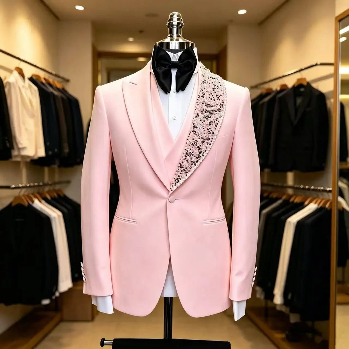 Beaded 3-Piece Groom Tuxedo — Slim Fit Wedding Suit - Luzilly Bridal & Apparel