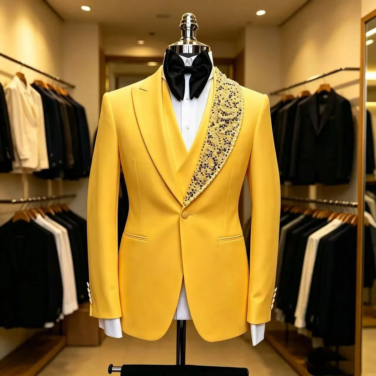 Beaded 3-Piece Groom Tuxedo — Slim Fit Wedding Suit - Luzilly Bridal & Apparel