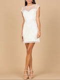 Beaded Bridal Short Dress with Cap Sleeves - Luzilly Bridal & Apparel