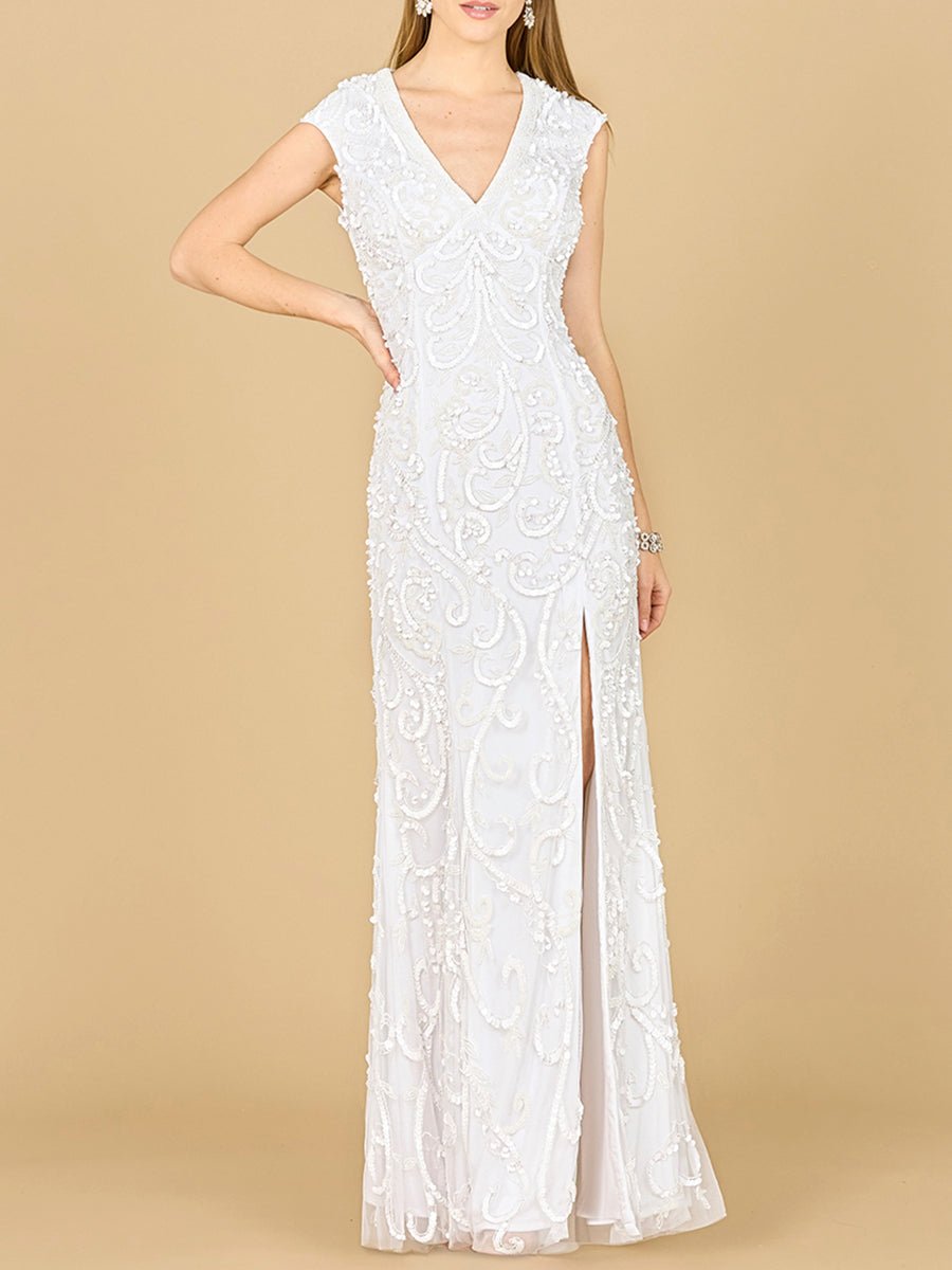 Beaded Cap Sleeve Wedding Dress - Luzilly Bridal & Apparel
