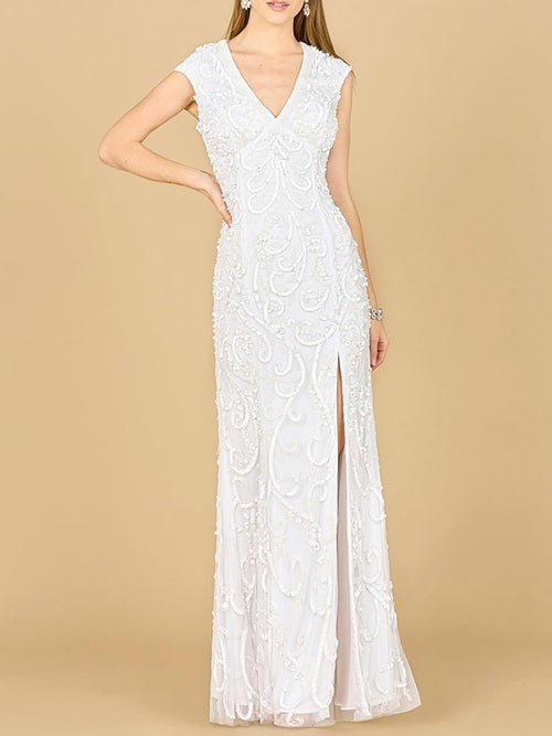 Beaded Cap Sleeve Wedding Dress - Luzilly Bridal & Apparel