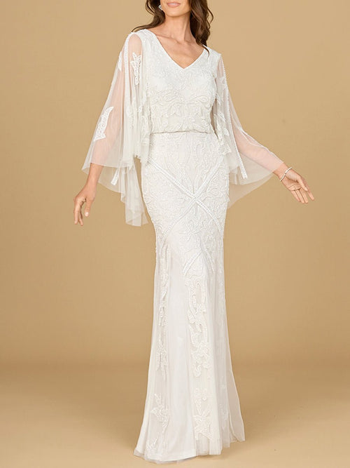Beaded Cape Sleeve Wedding Dress - Luzilly Bridal & Apparel