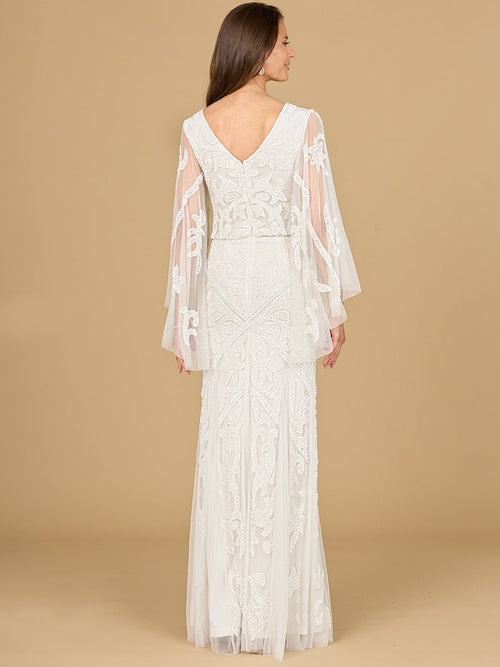 Beaded Cape Sleeve Wedding Dress - Luzilly Bridal & Apparel
