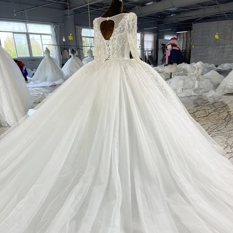 Beaded Crystal Square-Neck Organza Ball Gown Wedding Dress - Luzilly Bridal & Apparel