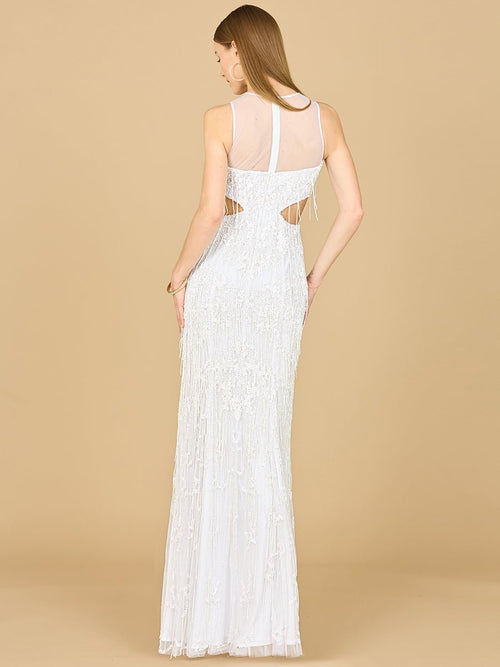 Beaded Cutout Bridal Gown with Fringe - Luzilly Bridal & Apparel