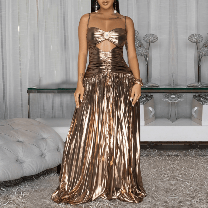 Beaded Cutout Glitter Evening Dress - Luzilly Bridal & Apparel