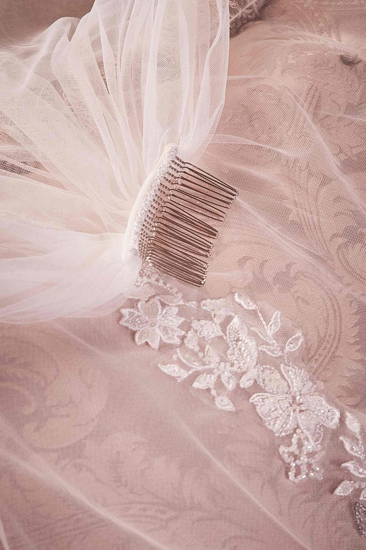 Beaded Floral Edge Chapel Veil - Luzilly Bridal & Apparel