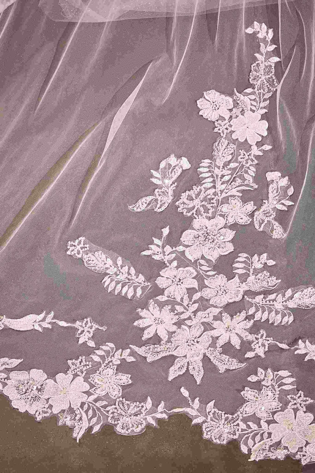 Beaded Floral Edge Chapel Veil - Luzilly Bridal & Apparel