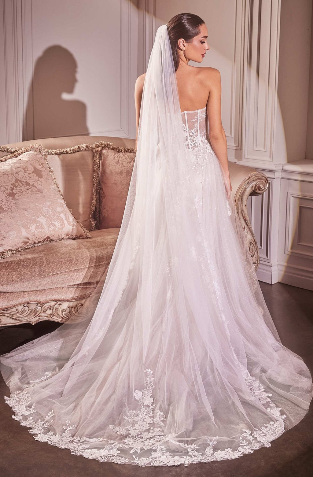 Beaded Floral Edge Chapel Veil - Luzilly Bridal & Apparel