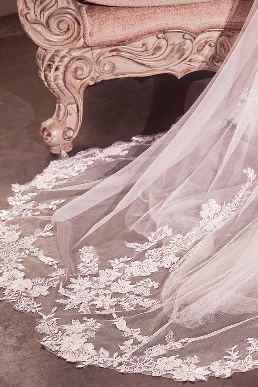 Beaded Floral Edge Chapel Veil - Luzilly Bridal & Apparel