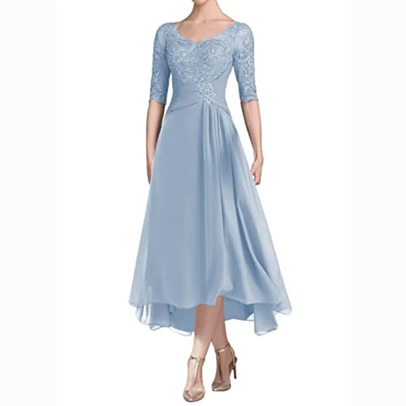 Beaded Lace Chiffon Tea Length Mother of the Bride Dress - Luzilly Bridal & Apparel