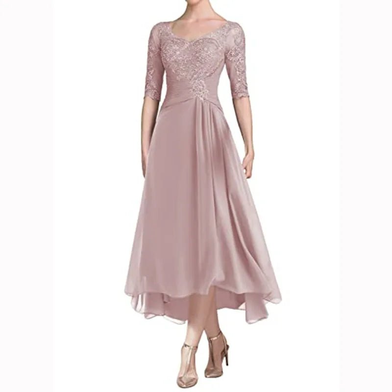 Beaded Lace Chiffon Tea Length Mother of the Bride Dress - Luzilly Bridal & Apparel