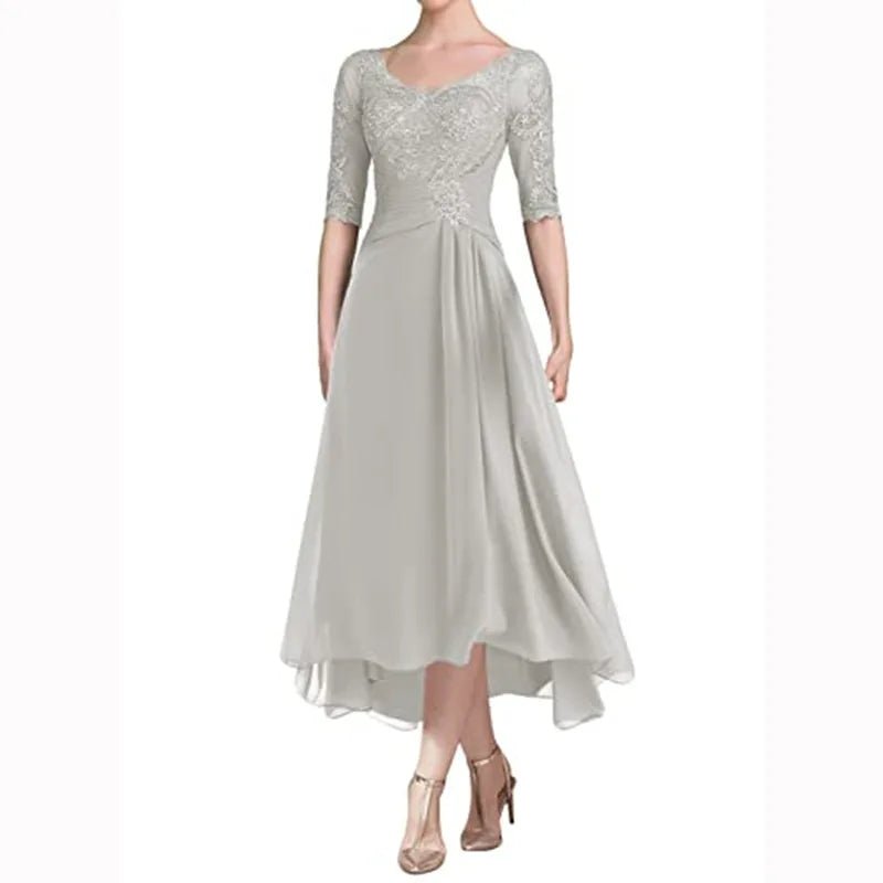 Beaded Lace Chiffon Tea Length Mother of the Bride Dress - Luzilly Bridal & Apparel