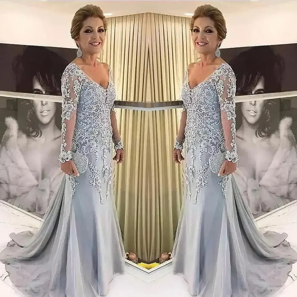 Beaded Lace Long-Sleeve Mermaid Mother of the Bride Gown - Luzilly Bridal & Apparel