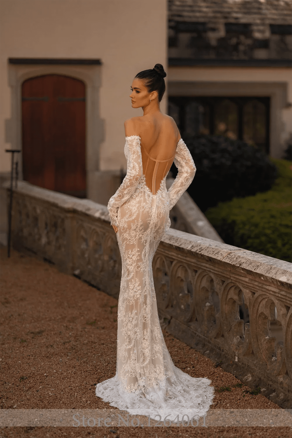 Beaded Lace Off-Shoulder Long-Sleeve Mermaid Wedding Dress - Luzilly Bridal & Apparel