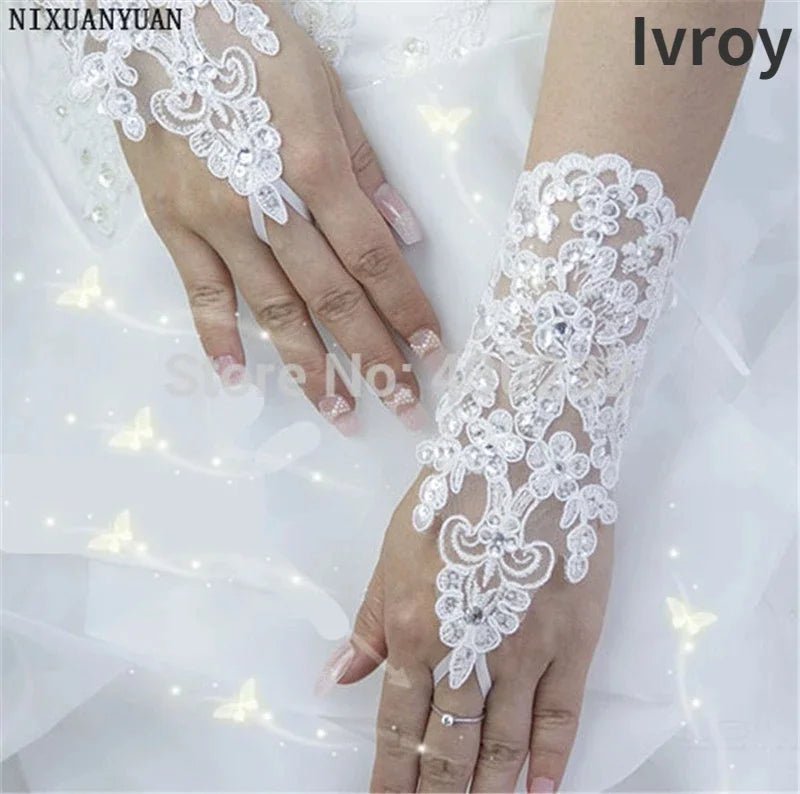 Beaded Lace Short Fingerless Bridal Gloves - Luzilly Bridal & Apparel