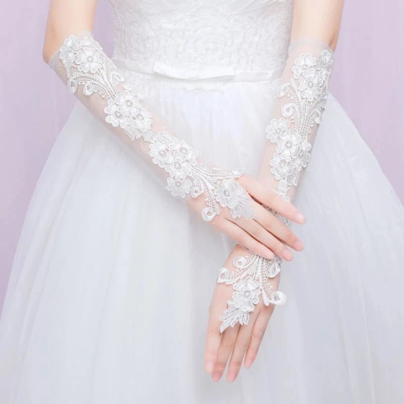 Beaded Lace Short Fingerless Bridal Gloves - Luzilly Bridal & Apparel