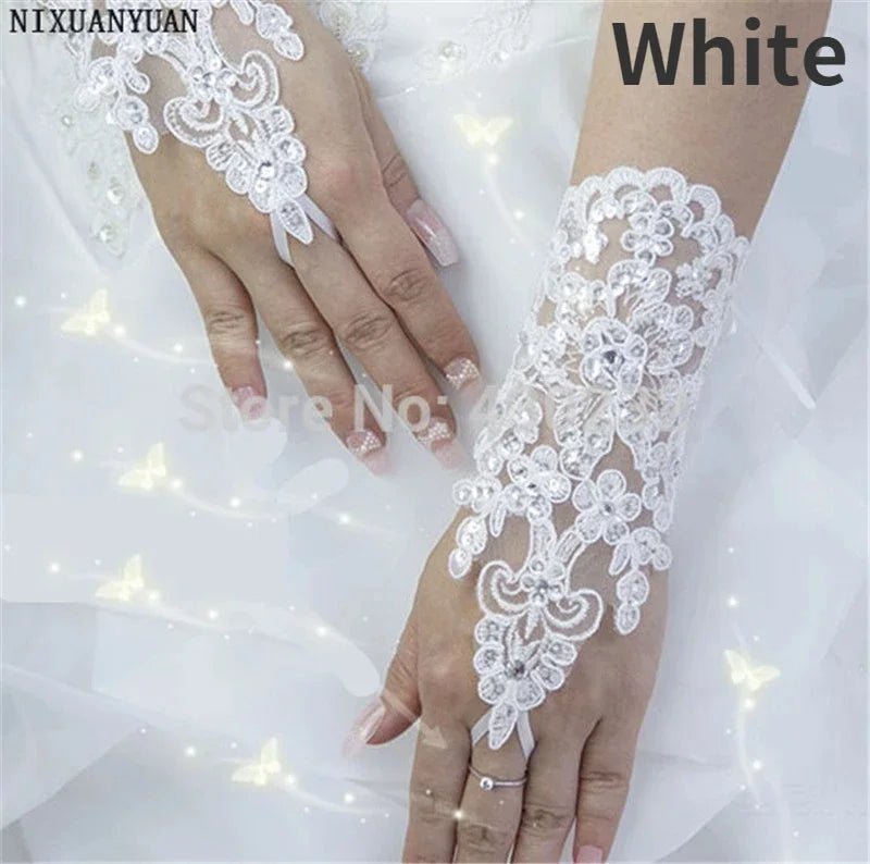 Beaded Lace Short Fingerless Bridal Gloves - Luzilly Bridal & Apparel