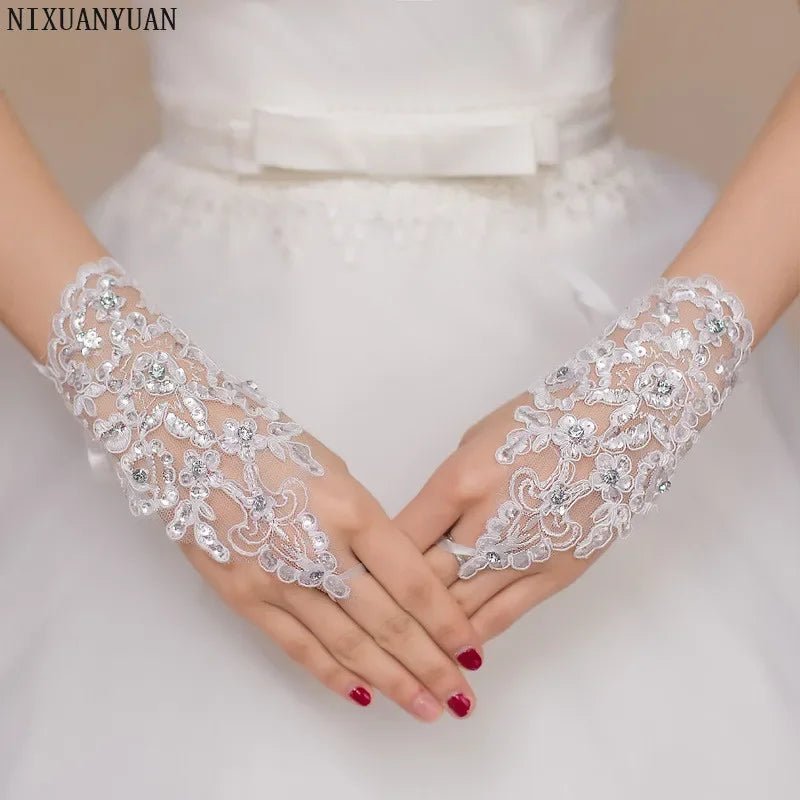 Beaded Lace Short Fingerless Bridal Gloves - Luzilly Bridal & Apparel