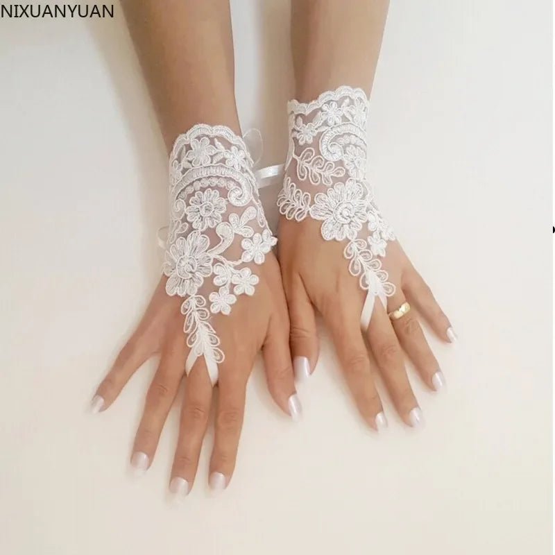 Beaded Lace Short Fingerless Bridal Gloves - Luzilly Bridal & Apparel