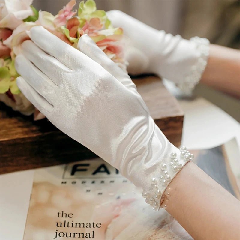 Beaded Lace Short Fingerless Bridal Gloves - Luzilly Bridal & Apparel