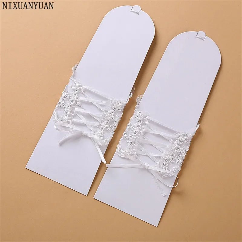 Beaded Lace Short Fingerless Bridal Gloves - Luzilly Bridal & Apparel