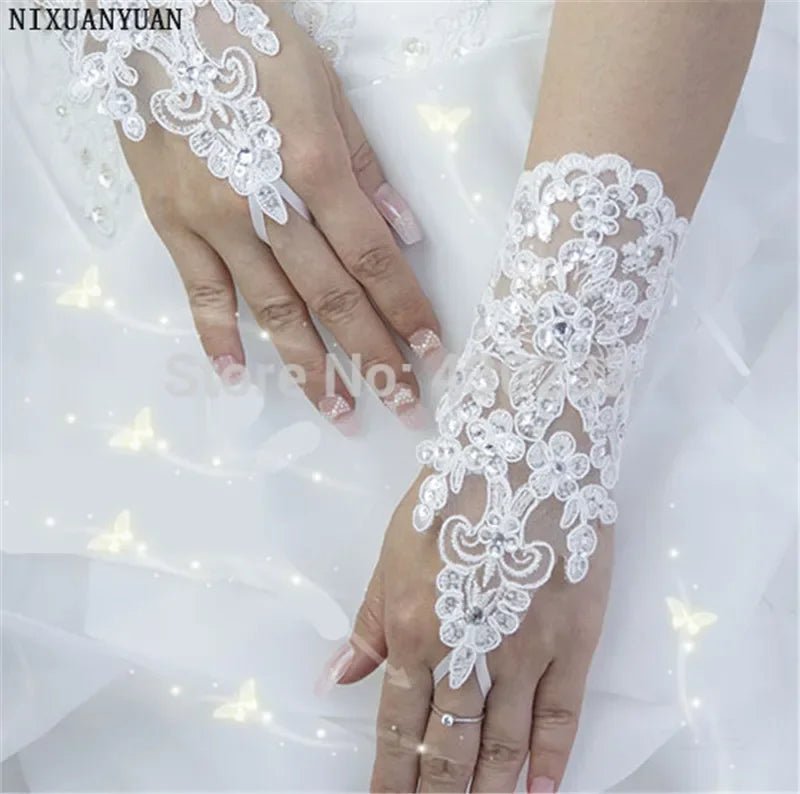 Beaded Lace Short Fingerless Bridal Gloves - Luzilly Bridal & Apparel