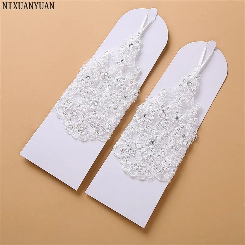 Beaded Lace Short Fingerless Bridal Gloves - Luzilly Bridal & Apparel