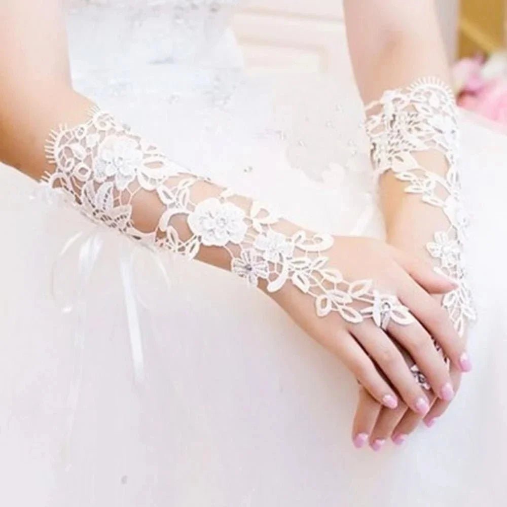 Beaded Lace Short Fingerless Bridal Gloves - Luzilly Bridal & Apparel
