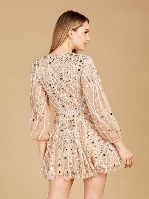 Beaded Long Sleeve Bridal Cocktail Short- OUTLET - Luzilly Bridal & Apparel