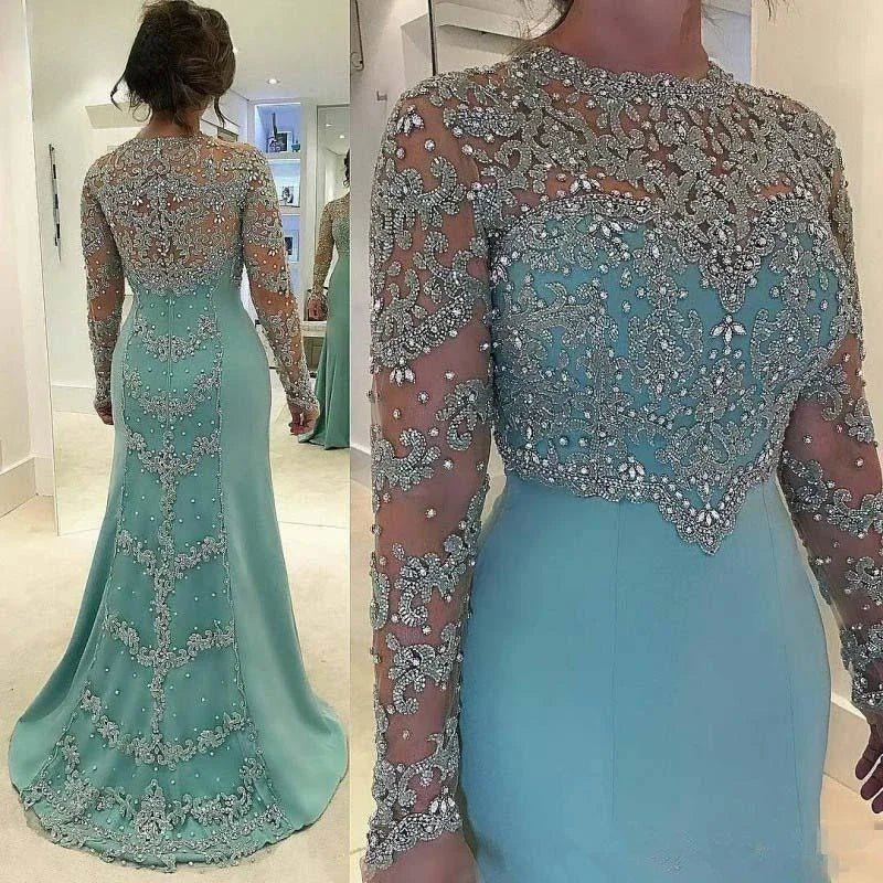 Beaded Long Sleeve Mermaid Mother of the Bride Dress - Luzilly Bridal & Apparel