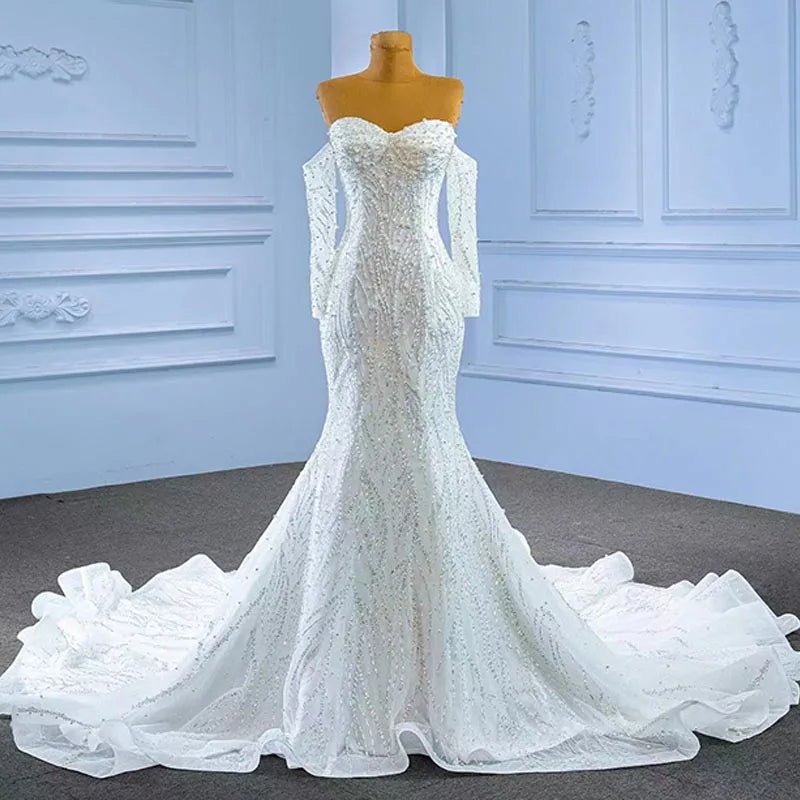 Beaded Organza Sweetheart Mermaid Wedding Gown - Luzilly Bridal & Apparel