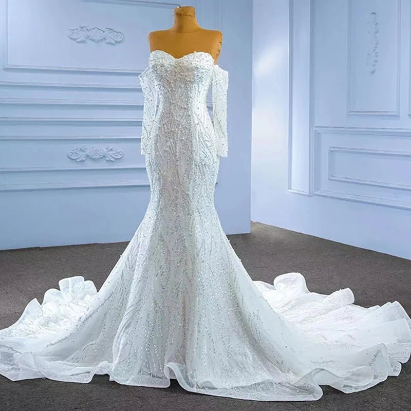 Beaded Organza Sweetheart Mermaid Wedding Gown - Luzilly Bridal & Apparel