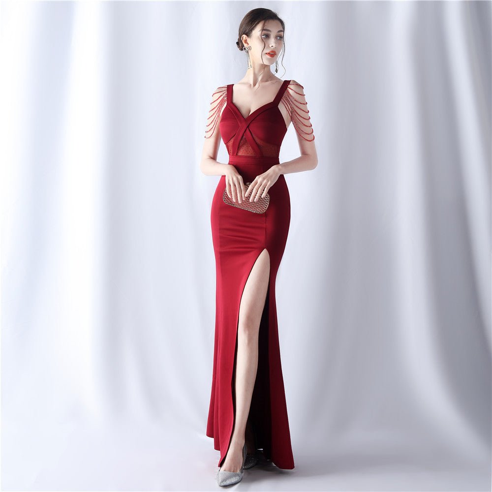 Beaded Rhinestone Evening Dress - Luzilly Bridal & Apparel