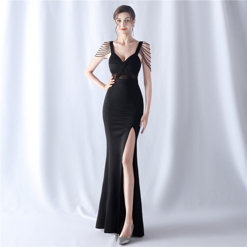 Beaded Rhinestone Evening Dress - Luzilly Bridal & Apparel