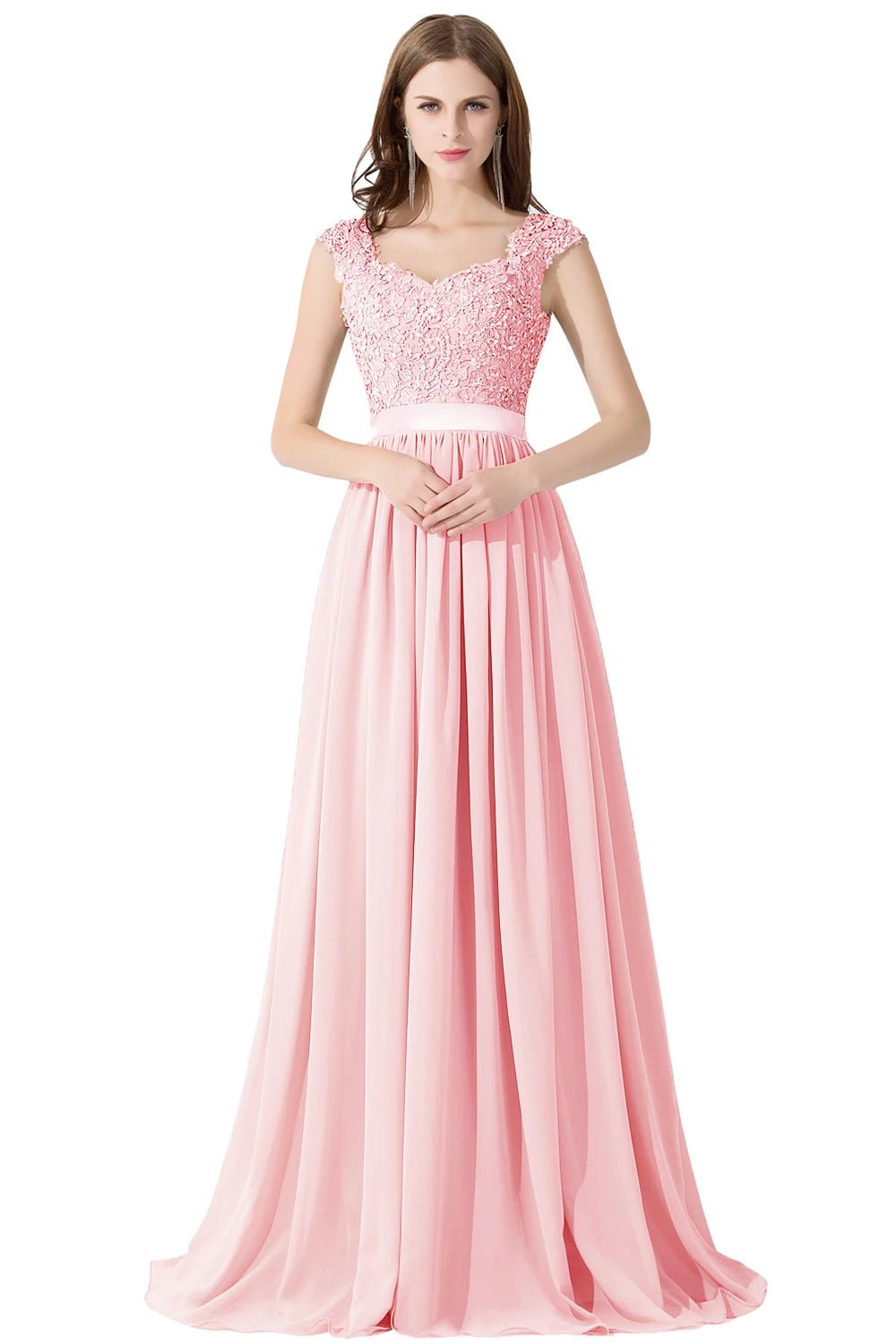 Beaded Sequin Lace Chiffon V-Neck A-Line Bridesmaid Dress - Luzilly Bridal & Apparel