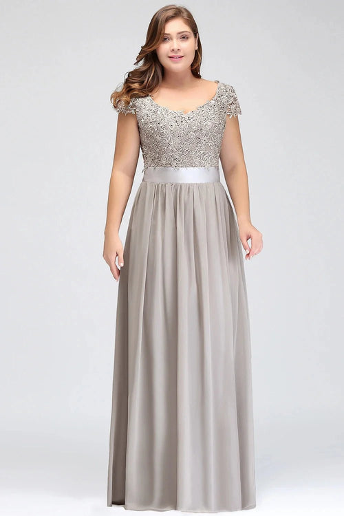 Beaded Sequin Lace Chiffon V-Neck A-Line Bridesmaid Dress - Luzilly Bridal & Apparel