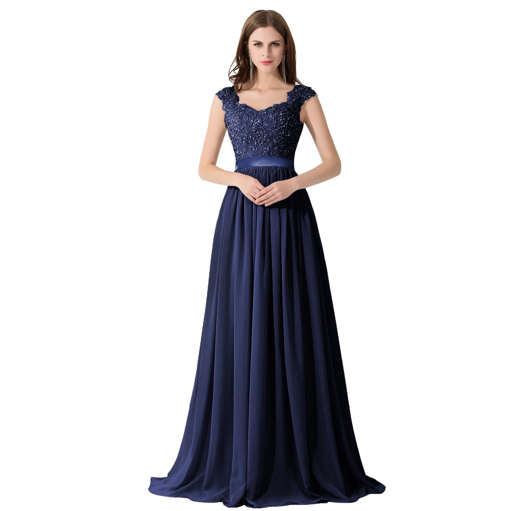 Beaded Sequin Lace Chiffon V-Neck A-Line Bridesmaid Dress - Luzilly Bridal & Apparel