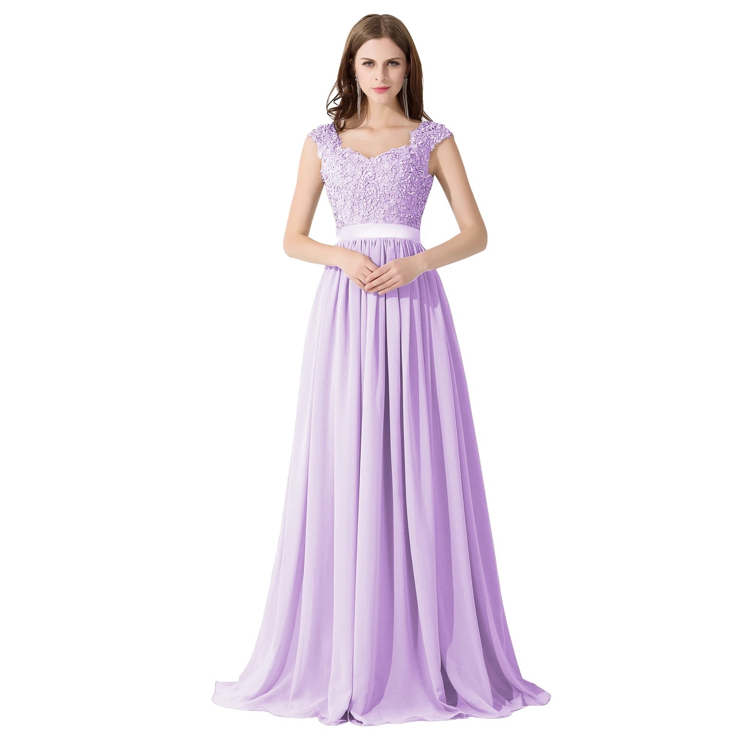 Beaded Sequin Lace Chiffon V-Neck A-Line Bridesmaid Dress - Luzilly Bridal & Apparel